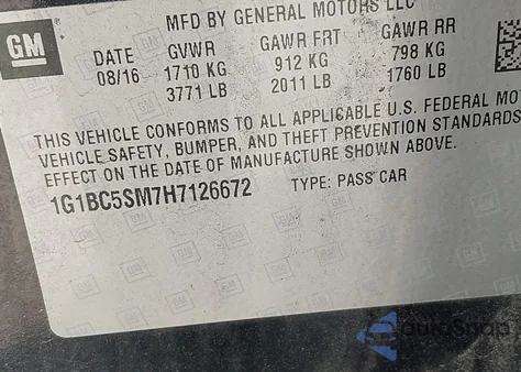 2017 Chevrolet Cruze Ls Auto z USA, uszkodzony, nr VIN 1G1BC5SM7H7126672